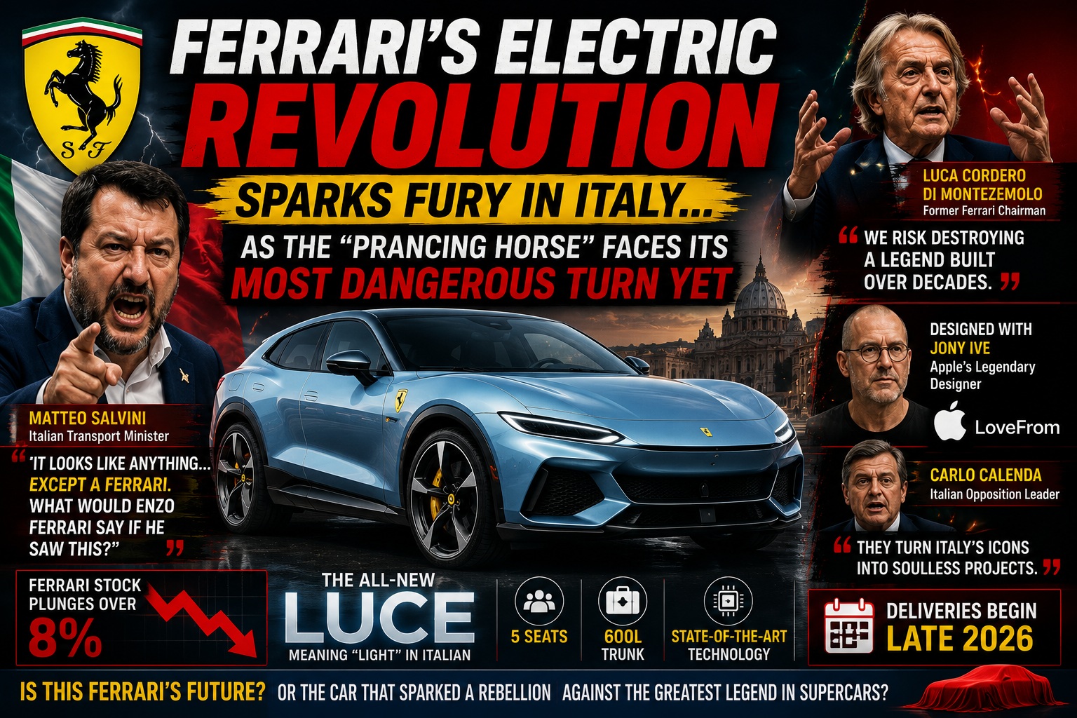 Ferrari’s Electric Revolution Sparks Fury in Italy… as the “Prancing Horse” Faces Its Most Dangerous Turn Yet