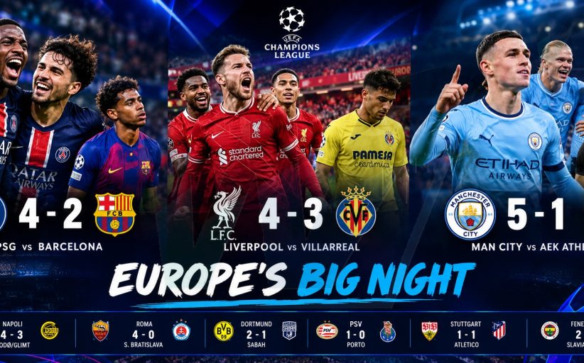 PSG Stun Barcelona as Liverpool Survive Seven-Goal Thriller and Man City Run Riot in Champions League